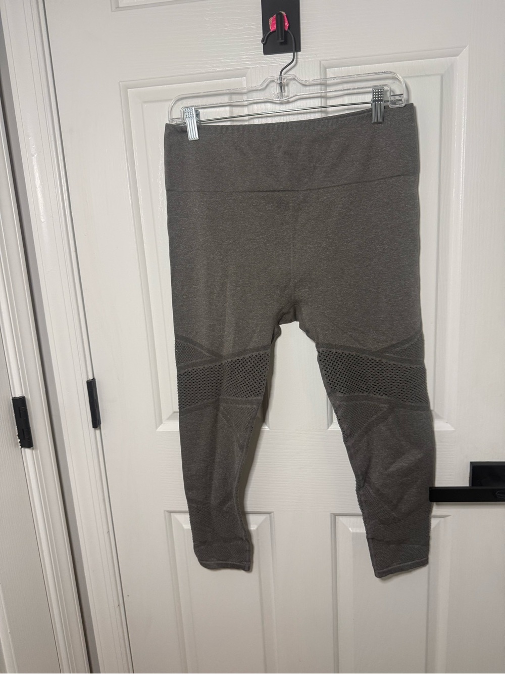 Fabletics Cropped Gray Seamless Leggings with Mesh Panels